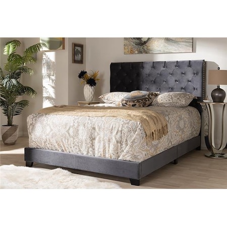 Baxton Studio Baxton Studio Candace-Grey-Queen Candace Luxe & Glamour Dark Grey Velvet Upholstered Bed - Queen Size Candace-Grey-Queen